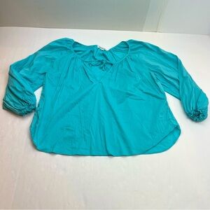 Secular Teal Green Blue Top Cotton Blend Womens Size Small Preppy Boho‎ *FLAWED